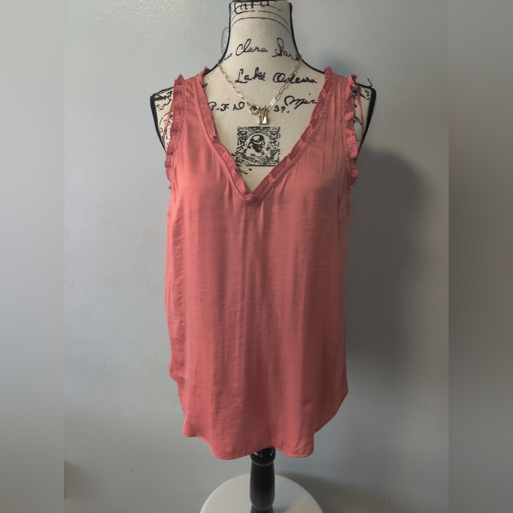 LC Lauren Conrad coral sleeveless cami tie back orange coral top shirt small euc